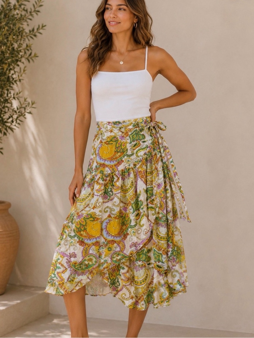 Haute Hippie Asymmetrical Ruffle Wrap Skirt Size L Flowy Boho Chic 70s Hippie